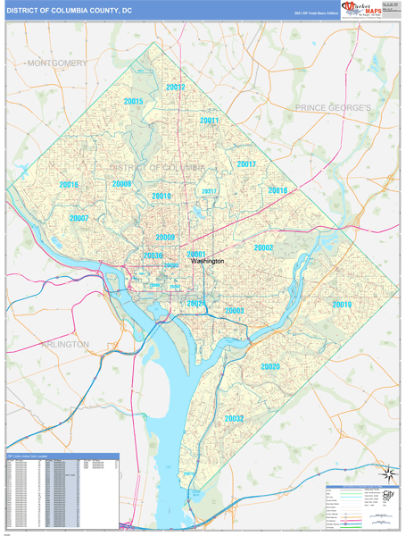 District Of Columbia County Wall Map Basic Style